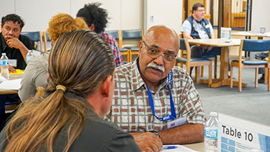 A Chevron volunteer conducts mock interviews.